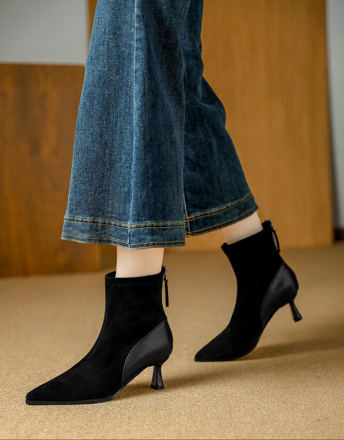 Pointed Toe Women's High Heel Ankle Boots Fashion Elegant Dancing Party Shoes Women's Stretch Slim Short Booties