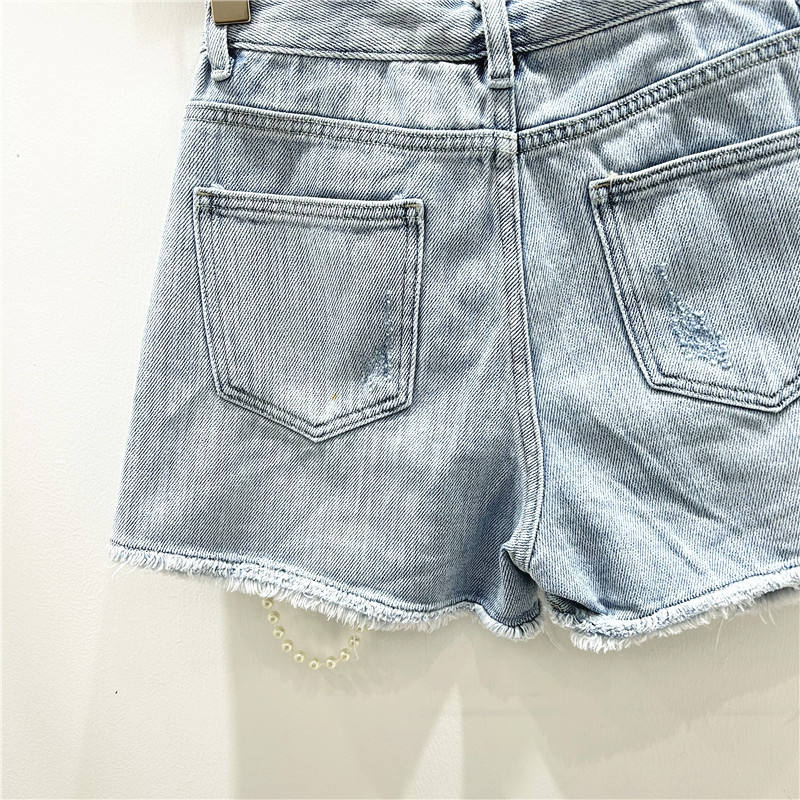 Denim Summer Shorts for Women's Bottoms Pearls Fashion Casual Shorts