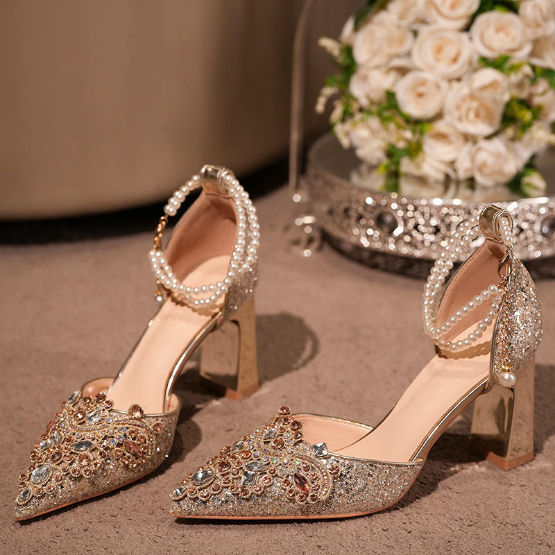 Crystal Women Wedding Shoes Rhinestone High Heels Ankle Strap Stilettos Women Crystal Party Dress Sandals