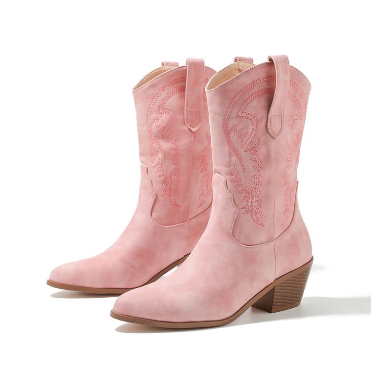 Women's Embroidered High Heel Ankle Boots Western Cow girl Square Toe Knight Boots Thickened TPR Outsole for Casual Wear - Natalia Home Fashion
