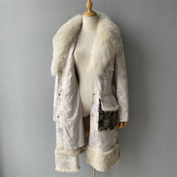 Genuine Sheep Shearling Trench Coat Fluffy Big Real Fox Fur Collar Winter Long Natural Leather Coat for Women Natalia Home Fashion    Natalia Home Fashion