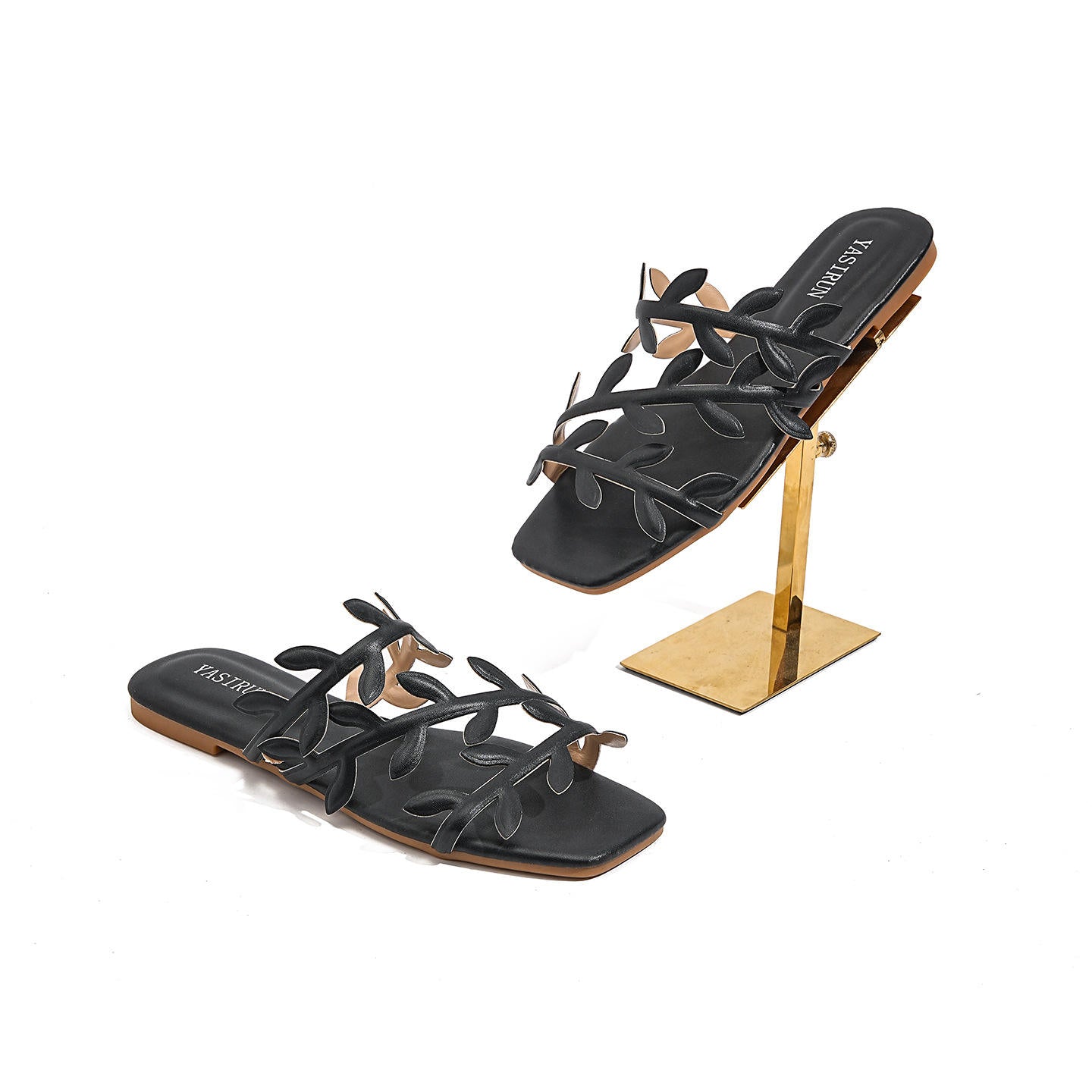 Leaf Pattern Women's Sandals Outdoor Wear New Style Beach Flat Bottom Slip-On Holiday Comfortable Breathable Flats