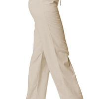 Women Cotton Linen Pants Solid Color Elastic Loose Drawstring Wide-Leg High Waist Trousers Female Stretch Straight Casual Pants