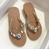 Women Slippers Fashion Summer New Water Diamond Flip Flops Women Outwear Thick Sole Slope Heels Beach Vacation Slippers