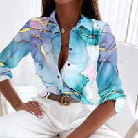 Women's Shirts Loose Fashion Shirts Women's Casual Long Sleeve Ladies Tops Women's Long-Sleeved Blouse Printed Floral 3D Floral Chiffon
