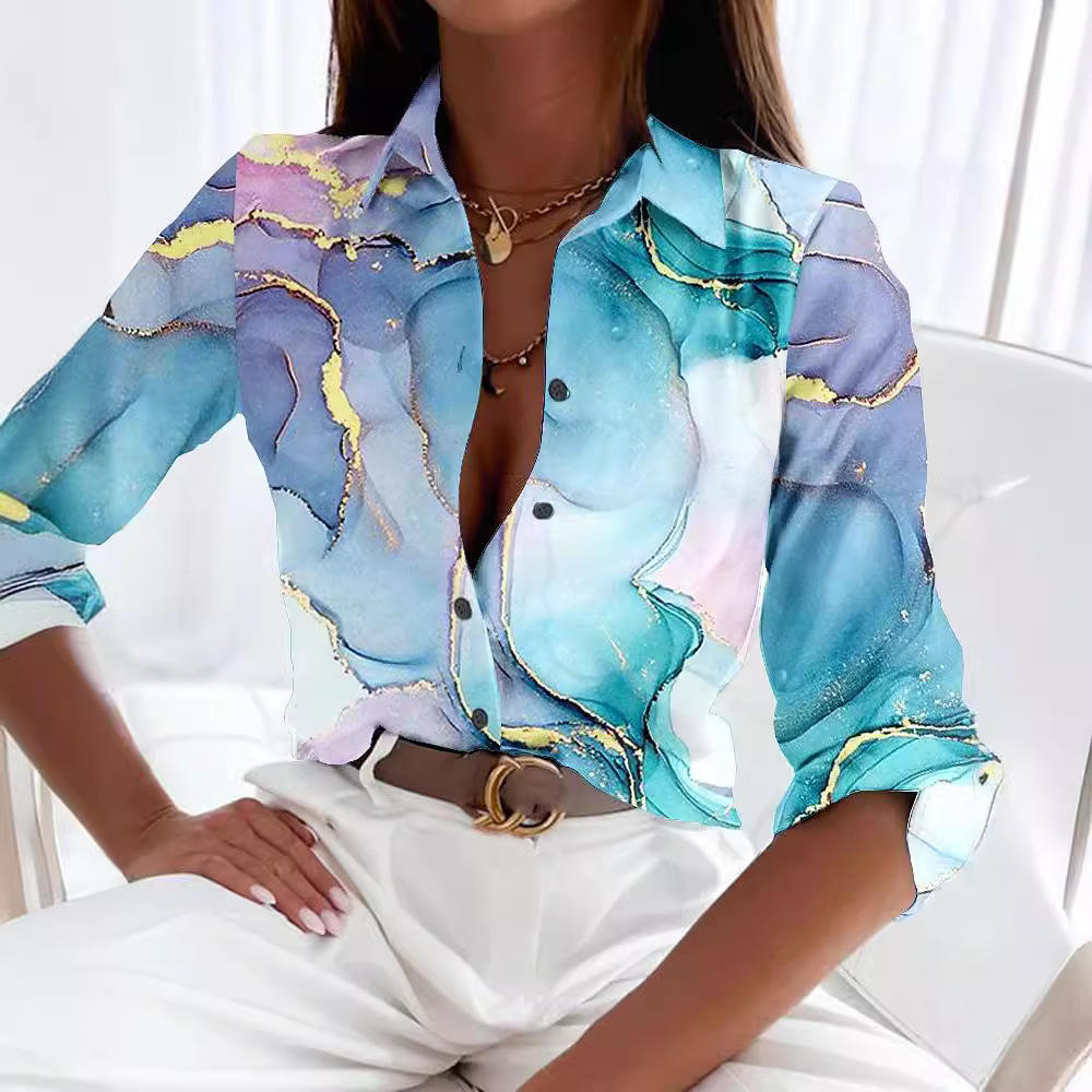 Women's Shirts Loose Fashion Shirts Women's Casual Long Sleeve Ladies Tops Women's Long-Sleeved Blouse Printed Floral 3D Floral Chiffon