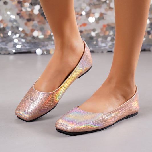 Ladies Ballet Flats Weaving Gold Silver Shoes Pointed Toe Breathable Slip-Ons Summer