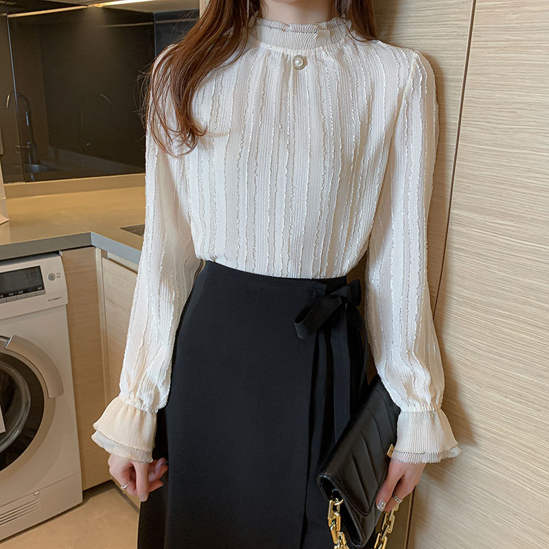Elegant Lady Long Sleeve Half High Collar Base Shirt Fashionable Women's Top Quality Material Comfortable Fit