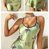 Women's Sleepwear Summer Floral Print Satin Nightgown Casual Sleeveless Backless Slip Night Dress Sexy Nightdress Home Clothes