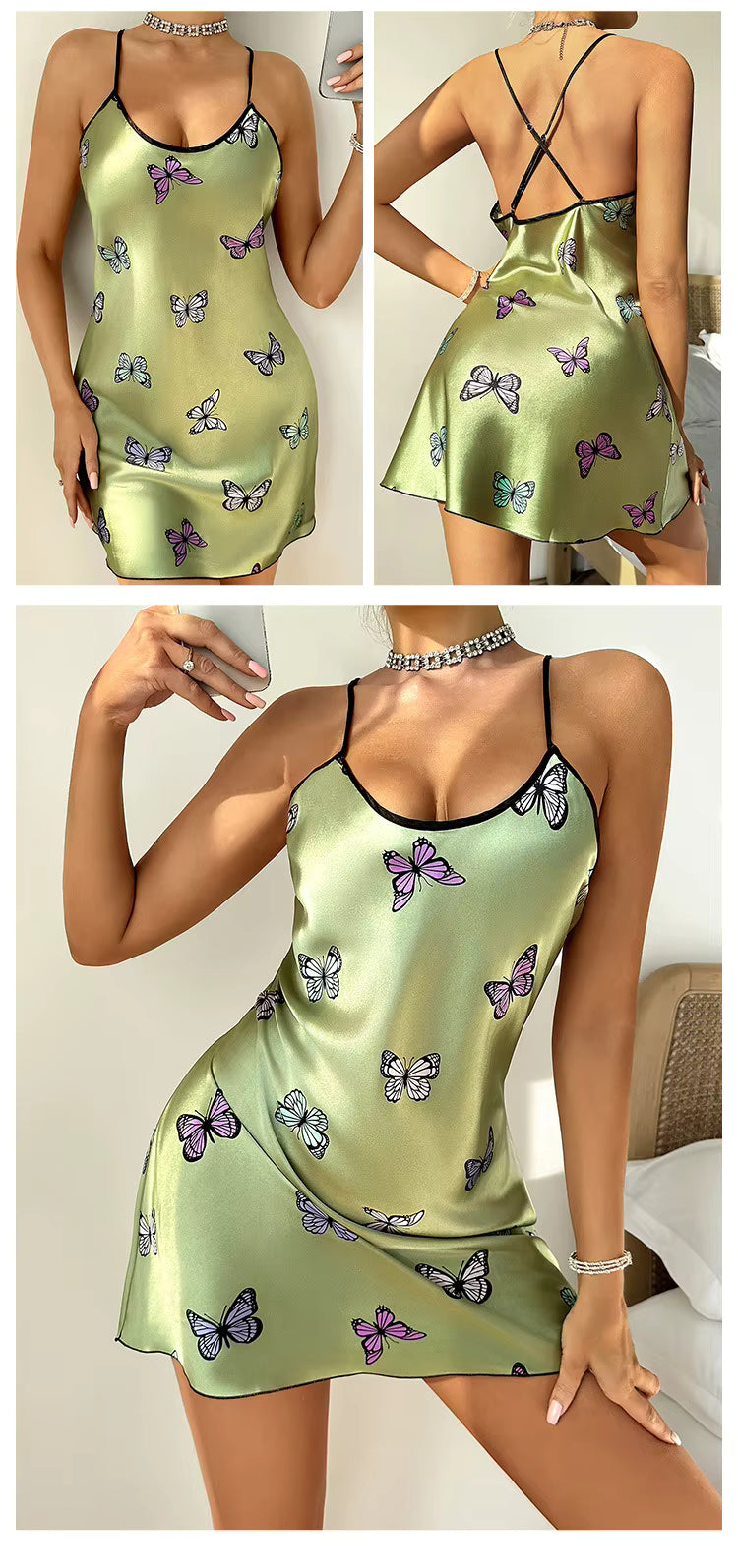 Women's Sleepwear Summer Floral Print Satin Nightgown Casual Sleeveless Backless Slip Night Dress Sexy Nightdress Home Clothes