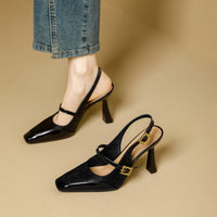 Comfortable Platform High Heels French Style Square Head Thin Strap Mule Women's Shoes