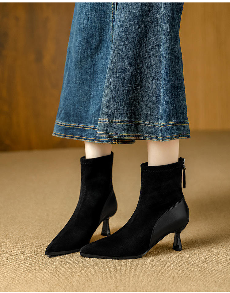 Pointed Toe Women's High Heel Ankle Boots Fashion Elegant Dancing Party Shoes Women's Stretch Slim Short Booties