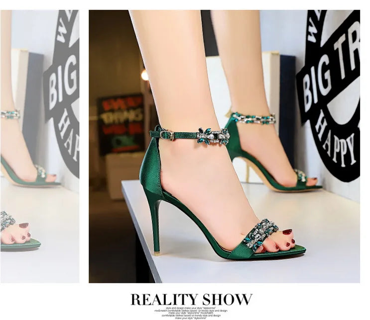 Open Toe Rhinestones Sandals Women New Designer Sexy High Heels Sandals Female Shoes Summer Heeled Sandals