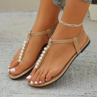 Slippers Sandals Women Fashion Casual Beach Outdoor Flip Flop Sandals Beads String Ladies Flat Slippers with Beed Pearls slip on