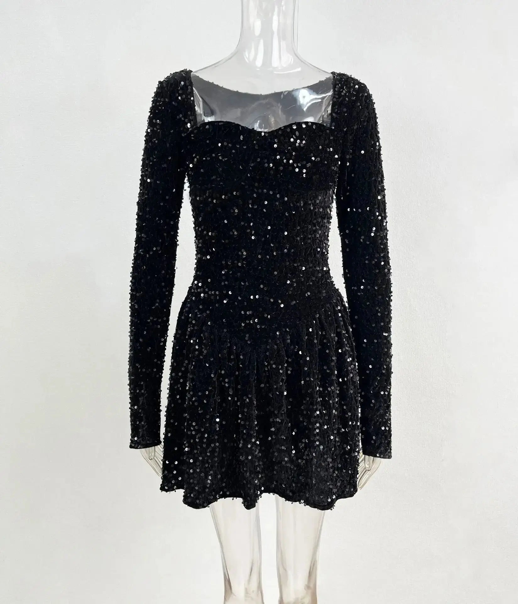 Holiday Evening Party Dress Women New Elegant Sparkling Long Sleeve Dress Christmas Shiny Sequin Mini Dress My Store