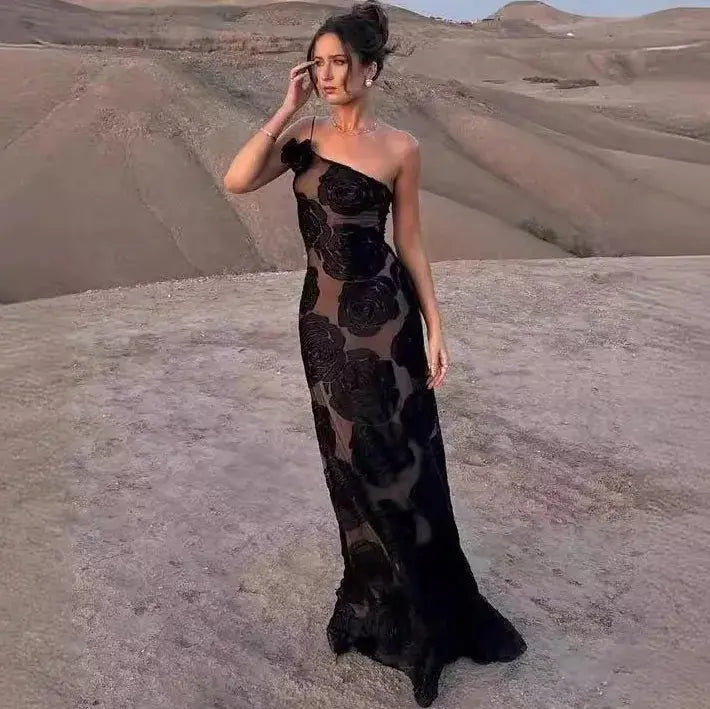 Holidays Club Party Dress Women Sexy Sheer Slim Party Dresses Elegant Floral Appliques Maxi Dress My Store