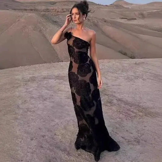 Holidays Club Party Dress Women Sexy Sheer Slim Party Dresses Elegant Floral Appliques Maxi Dress My Store
