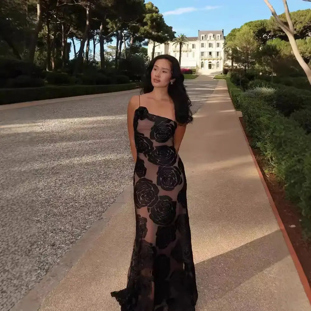 Holidays Club Party Dress Women Sexy Sheer Slim Party Dresses Elegant Floral Appliques Maxi Dress My Store