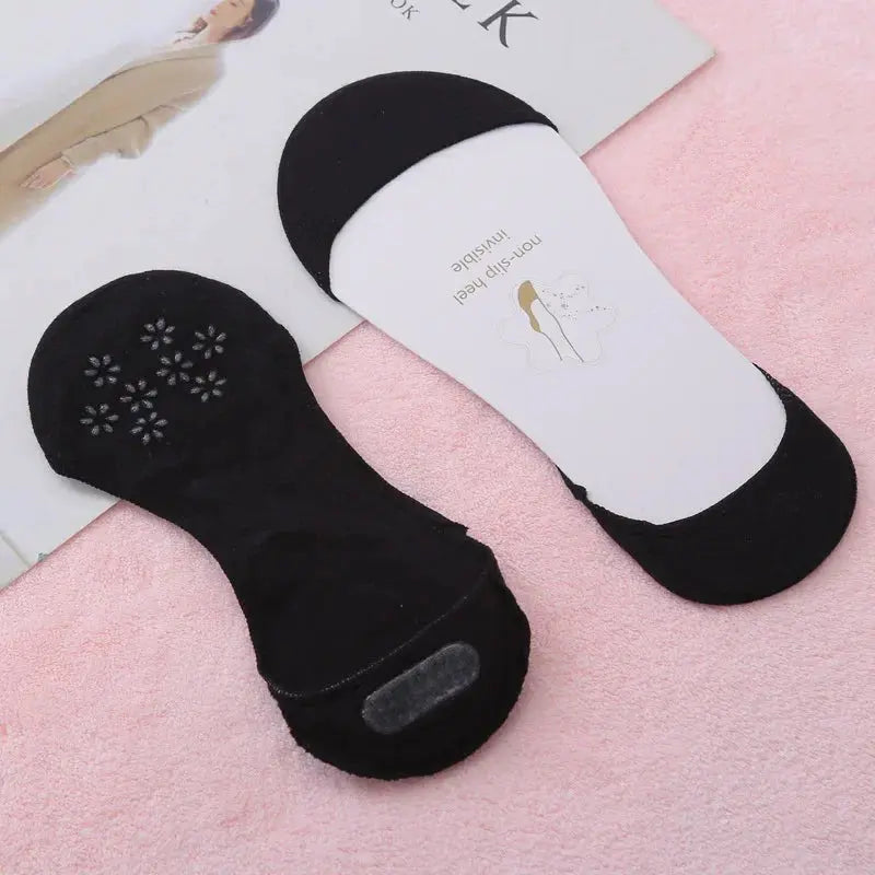 Invisible Boat Socks Women Girls Thin Breathable Cotton Sock Solid Color High Heels Shoes Non-slip Silicone Short Socks Natalia Home Fashion   Black-5pairs Natalia Home Fashion