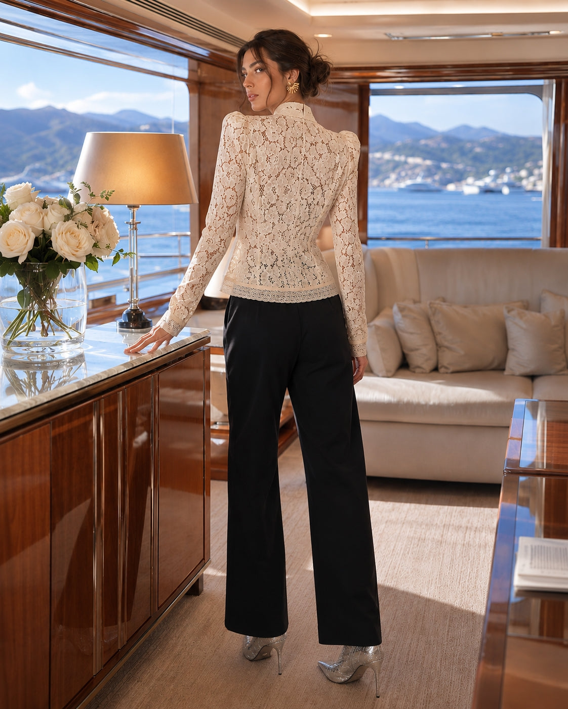 Vintage Blouse, Elegant Embroidery Puff Sleeve Hollow Out Lace Stand Collar Semi Formal Summer Top Natalia Home Fashion    Natalia Home Fashion