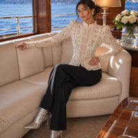 Vintage Blouse, Elegant Embroidery Puff Sleeve Hollow Out Lace Stand Collar Semi Formal Summer Top Natalia Home Fashion    Natalia Home Fashion
