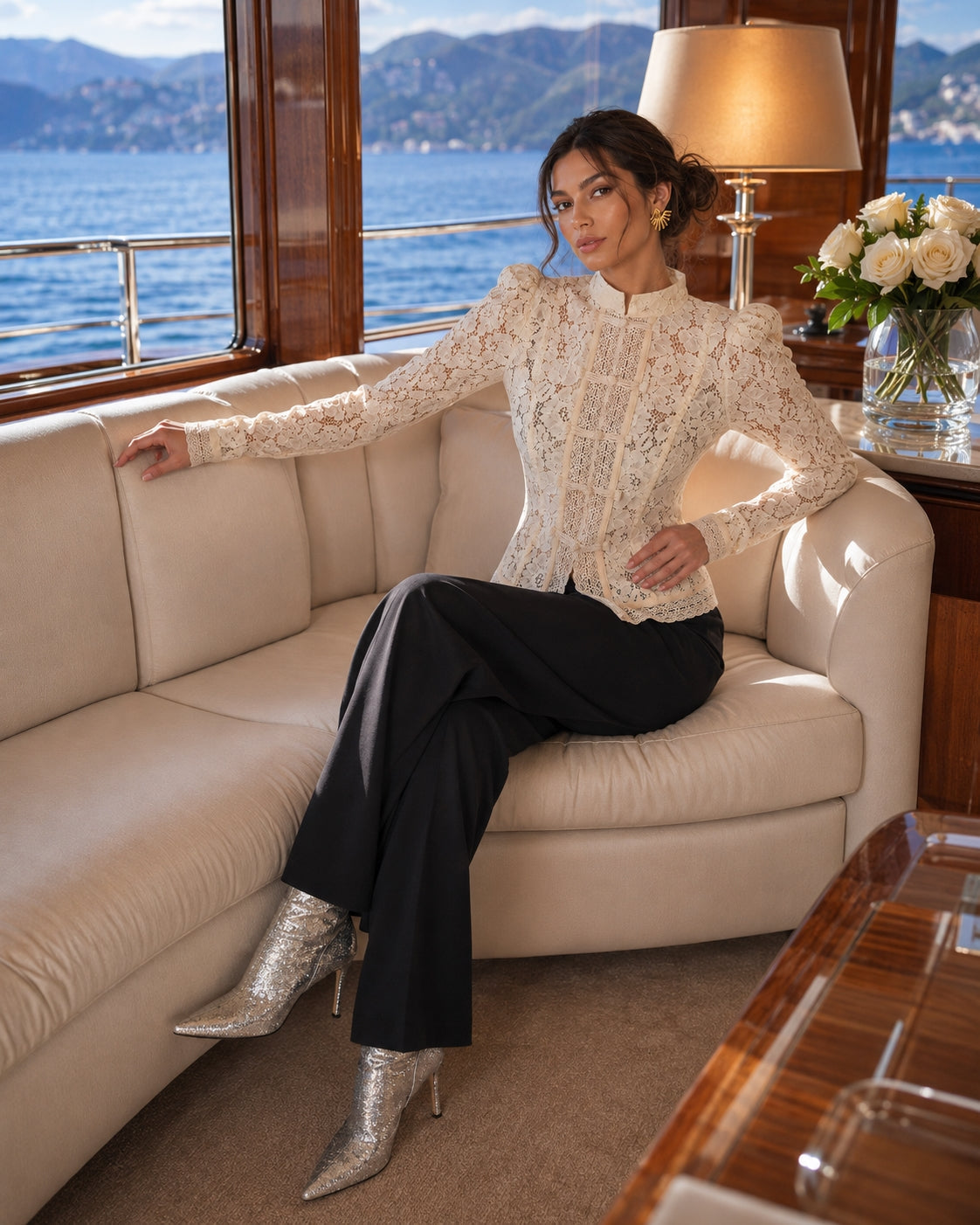Vintage Blouse, Elegant Embroidery Puff Sleeve Hollow Out Lace Stand Collar Semi Formal Summer Top Natalia Home Fashion    Natalia Home Fashion