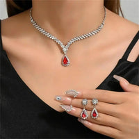 Jewelry Sets Women Elegant Waterdrop Rhinestone Pendant Necklace stud Earrings Wedding Dress Bridal Jewelry Set Natalia Home Fashion    Natalia Home Fashion