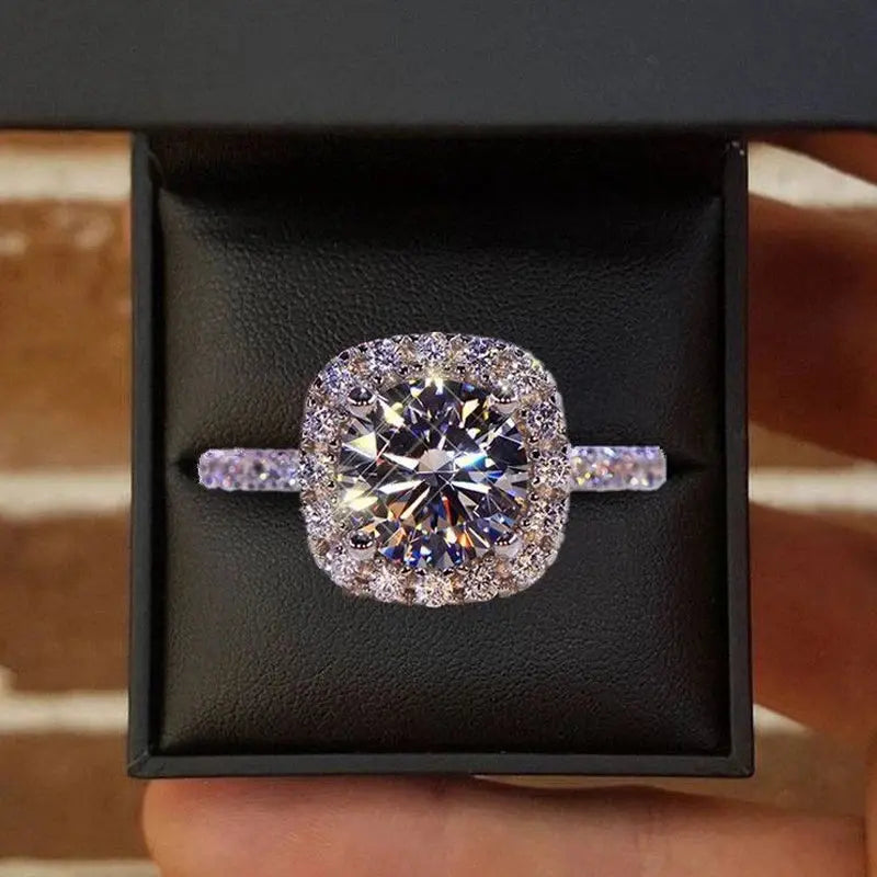 KNOBSPIN D Color Round Moissanite Ring 925 Sterling Silver Plated with 18k White Gold Rings for Women Wedding Band Fine Jewelry Natalia Home Fashion    Natalia Home Fashion