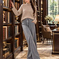 Women Chic Casual Half High Collar Sweater Wide Leg Pants Sets Lady Loose Knit Pullover Trousers Outfits Knitwear Natalia Home Fashion    Natalia Home Fashion
