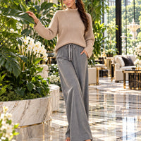 Women Chic Casual Half High Collar Sweater Wide Leg Pants Sets Lady Loose Knit Pullover Trousers Outfits Knitwear Natalia Home Fashion    Natalia Home Fashion