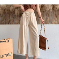 Casual Baggy Wide Leg Trousers Women Summer Thin Comfy Breathable Ankle Length Pants Vintage Loose Cotton Linen Straight Pants