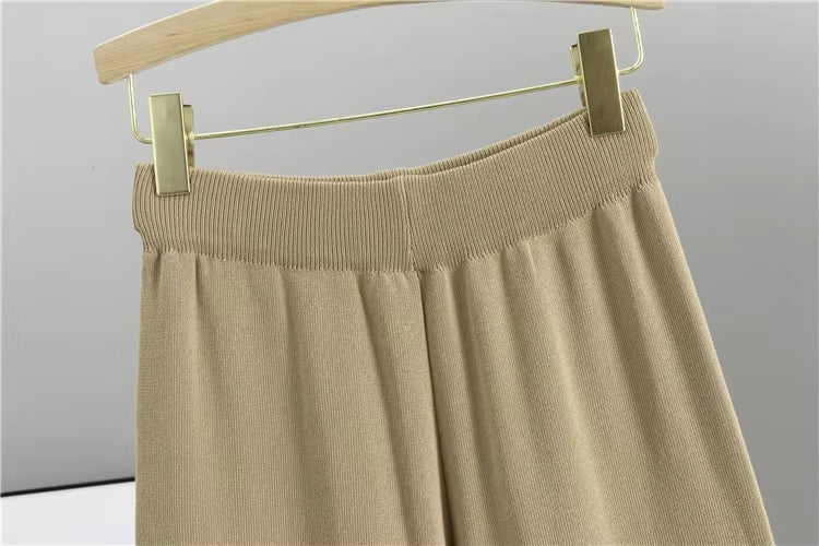 Casual Suit Women's Temperament Lazy Wind Knitted Sweater Shawl Cape Wide-leg Pants Three-piece Set Natalia Home Fashion    Natalia Home Fashion
