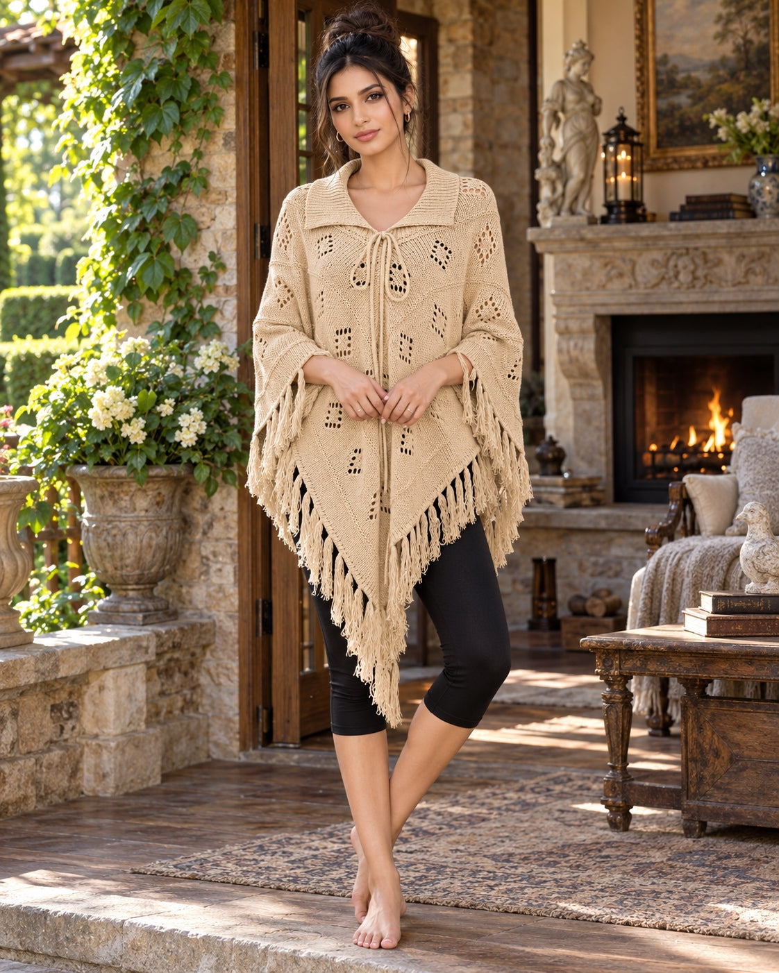Fashionable Knitted Tassel Shoulder Wrap Sweater Women's Clothing Pullover Batwing Sleeve Jumpers Natalia Home Fashion    Natalia Home Fashion