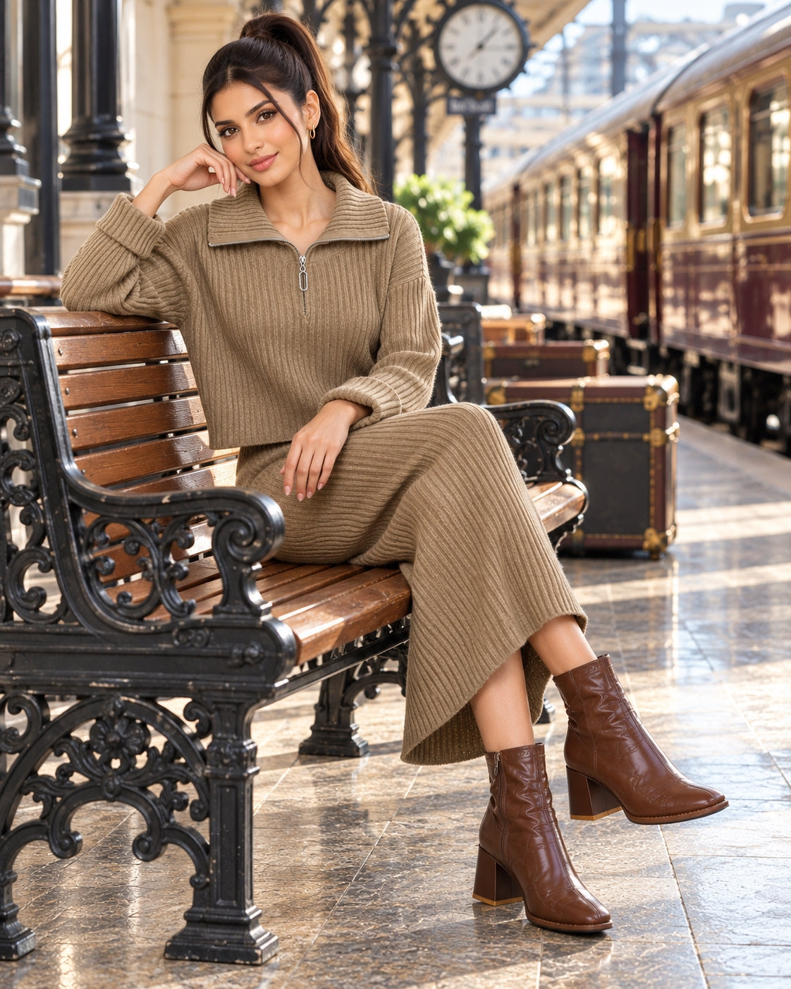 Loose Knitted Sweater Set Casual Fashion Artistic Vintage Style Half-Zip Collared Knitwear Two-Piece Set Natalia Home Fashion    Natalia Home Fashion