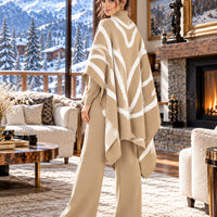 Casual Suit Women's Temperament Lazy Wind Knitted Sweater Shawl Cape Wide-leg Pants Three-piece Set Natalia Home Fashion    Natalia Home Fashion
