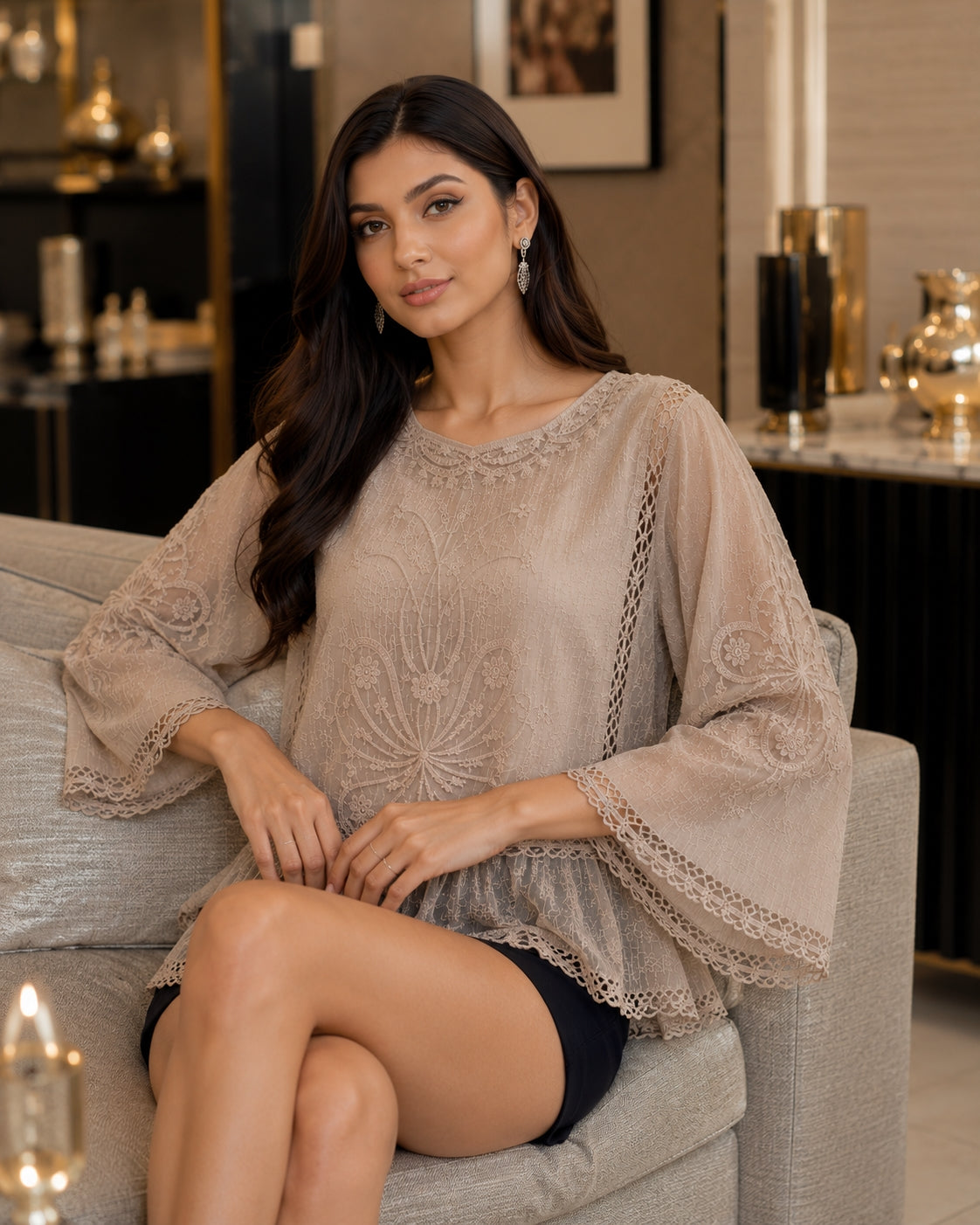 Loose Lace Blouse Women Butterfly Sleeve Chiffon Shirt Woman Fashion Casual Floral Shirt Tops