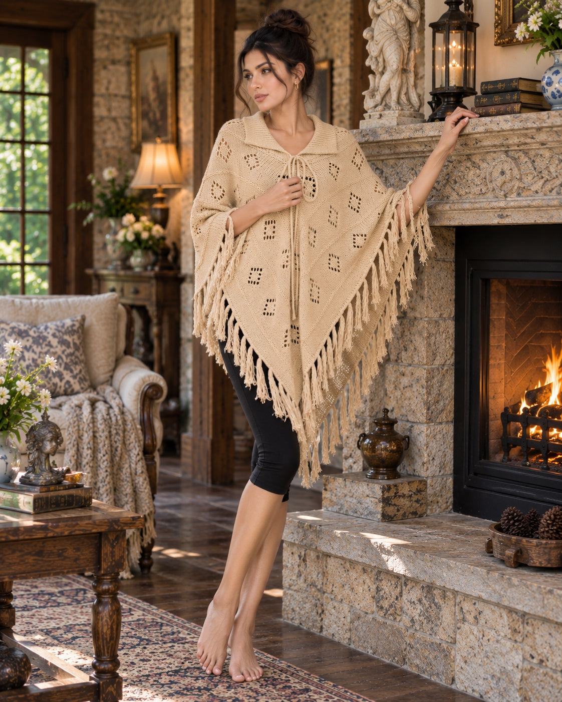 Fashionable Knitted Tassel Shoulder Wrap Sweater Women's Clothing Pullover Batwing Sleeve Jumpers Natalia Home Fashion    Natalia Home Fashion