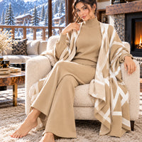 Casual Suit Women's Temperament Lazy Wind Knitted Sweater Shawl Cape Wide-leg Pants Three-piece Set Natalia Home Fashion    Natalia Home Fashion