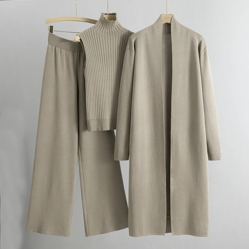 3 Piece Women Cardigan Fashion Knitted Pant Set Ladies Sweater Suit Vintage Fashion Ladies Natalia Home Fashion    Natalia Home Fashion