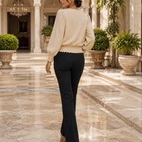 Women's Loose T-shirt Spring and Autumn New Solid Color Long-sleeved Lotus Leaf Sleeve Crew Neck Top Natalia Home Fashion    Natalia Home Fashion