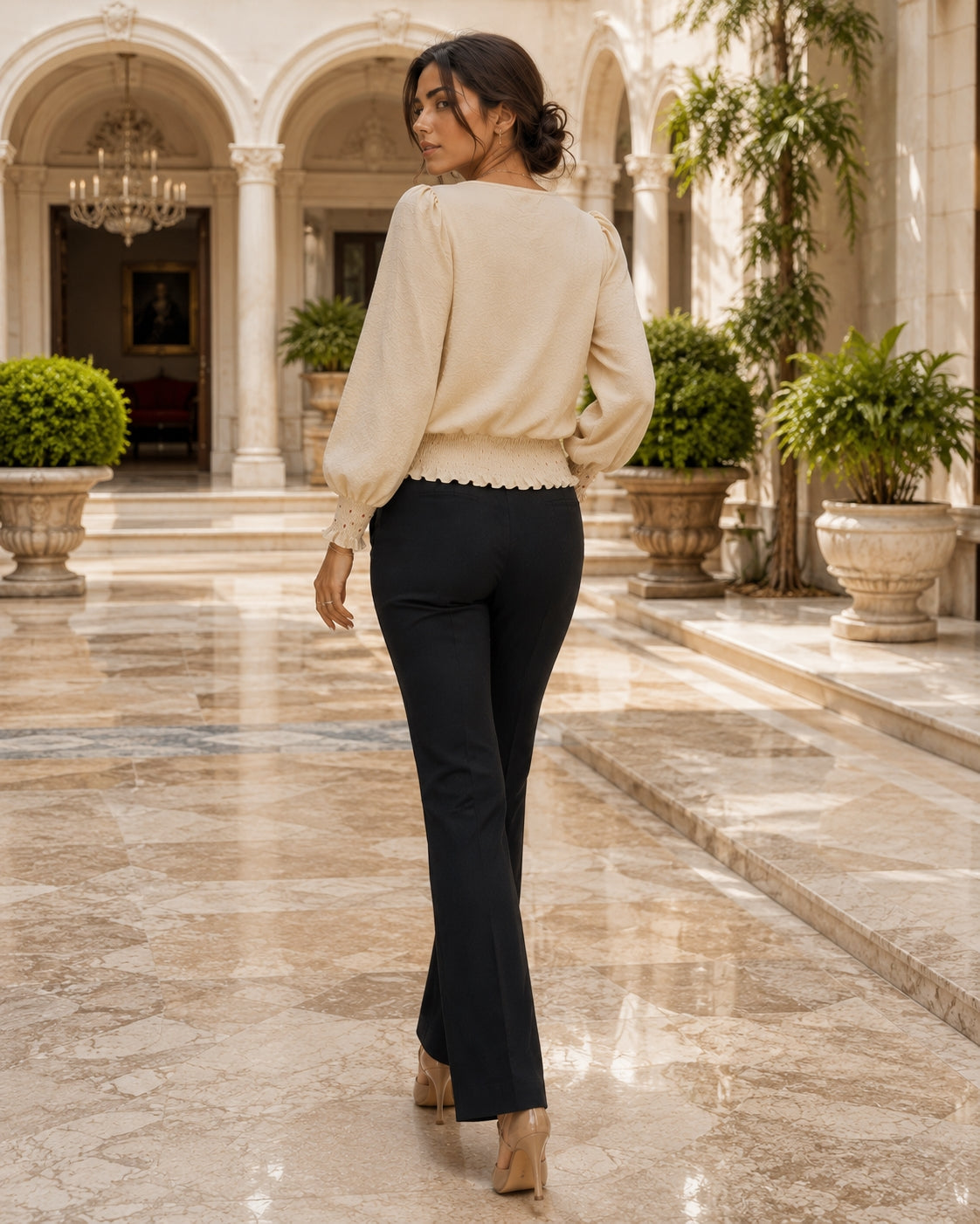 Women's Loose T-shirt Spring and Autumn New Solid Color Long-sleeved Lotus Leaf Sleeve Crew Neck Top Natalia Home Fashion    Natalia Home Fashion