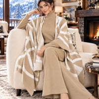 Casual Suit Women's Temperament Lazy Wind Knitted Sweater Shawl Cape Wide-leg Pants Three-piece Set Natalia Home Fashion    Natalia Home Fashion