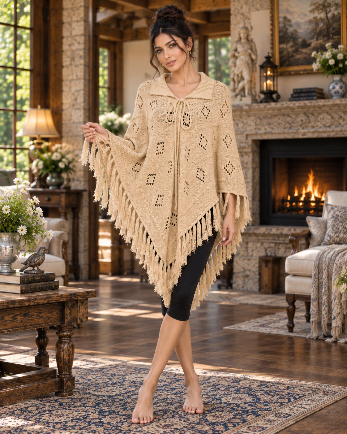 Fashionable Knitted Tassel Shoulder Wrap Sweater Women's Clothing Pullover Batwing Sleeve Jumpers Natalia Home Fashion    Natalia Home Fashion