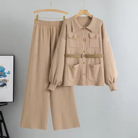 Fashionable, Simple and Elegant, Knitted Knitted with A Wide Leg Pants, A Two-piece Set Natalia Home Fashion    Natalia Home Fashion
