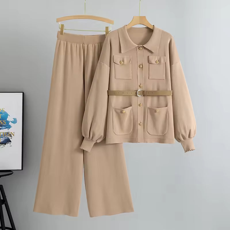 Fashionable, Simple and Elegant, Knitted Knitted with A Wide Leg Pants, A Two-piece Set Natalia Home Fashion    Natalia Home Fashion