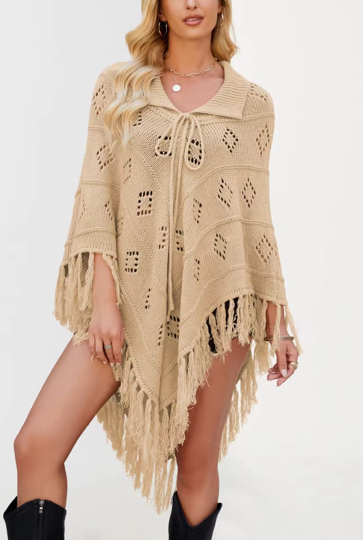 Fashionable Knitted Tassel Shoulder Wrap Sweater Women's Clothing Pullover Batwing Sleeve Jumpers Natalia Home Fashion    Natalia Home Fashion