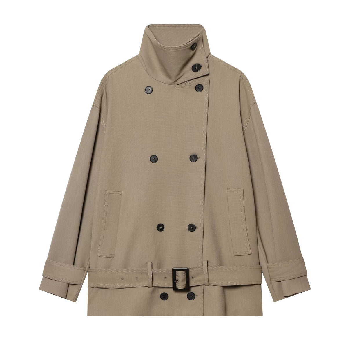 Women Fashion With Belt Double-breasted Trench Coat Women  Office Lady  Long Sleeve Loose Jacket Outerwear Natalia Home Fashion    Natalia Home Fashion