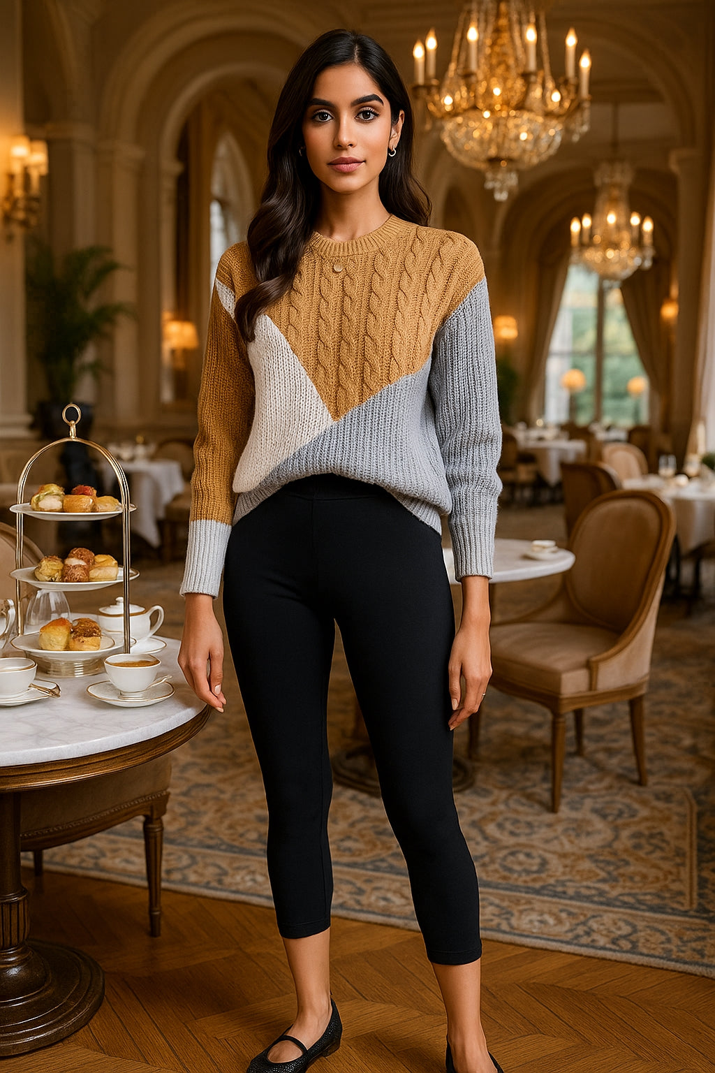 Women's Sweater Tops Sweaters Women Female Woman Clothing Casual Color-Blocked Long-Sleeved Pullover Sweater