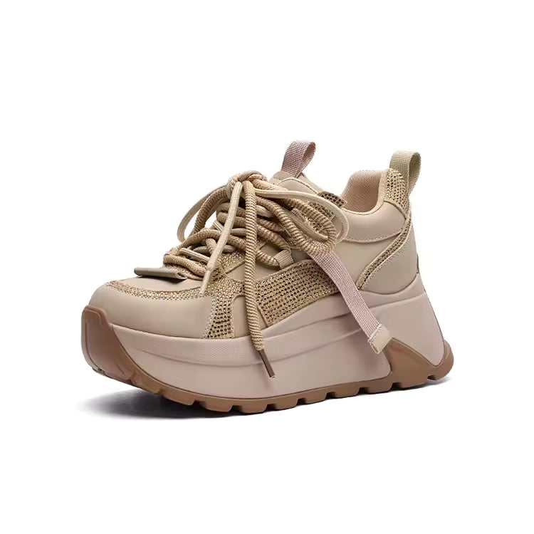 Chunky Sneakers Platform Heel Women Casual Shoes Leather Comfortable Walking Shoes Warm Fur Winter Shoes