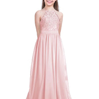 Kids Chiffon Floral Lace Cutout Back Flower Girl Dress Childs Girls Children Wedding Birthday Party Clothes Natalia Home Fashion Dress  Pearl-Pink-A-16 Natalia Home Fashion